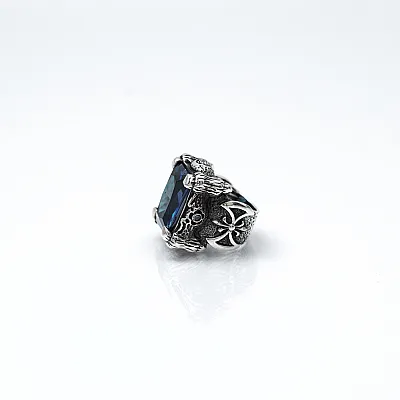 Inel gotic topor viking blue Argint - 2