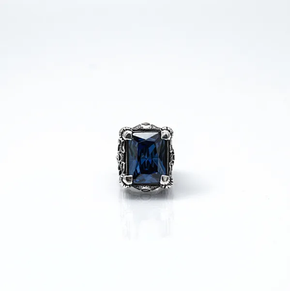 Inel gotic topor viking blue Argint