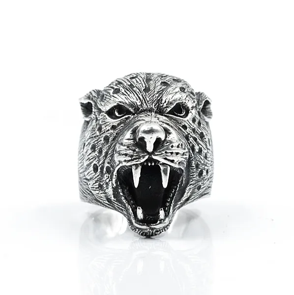 Inel masiv cap de leopard Argint