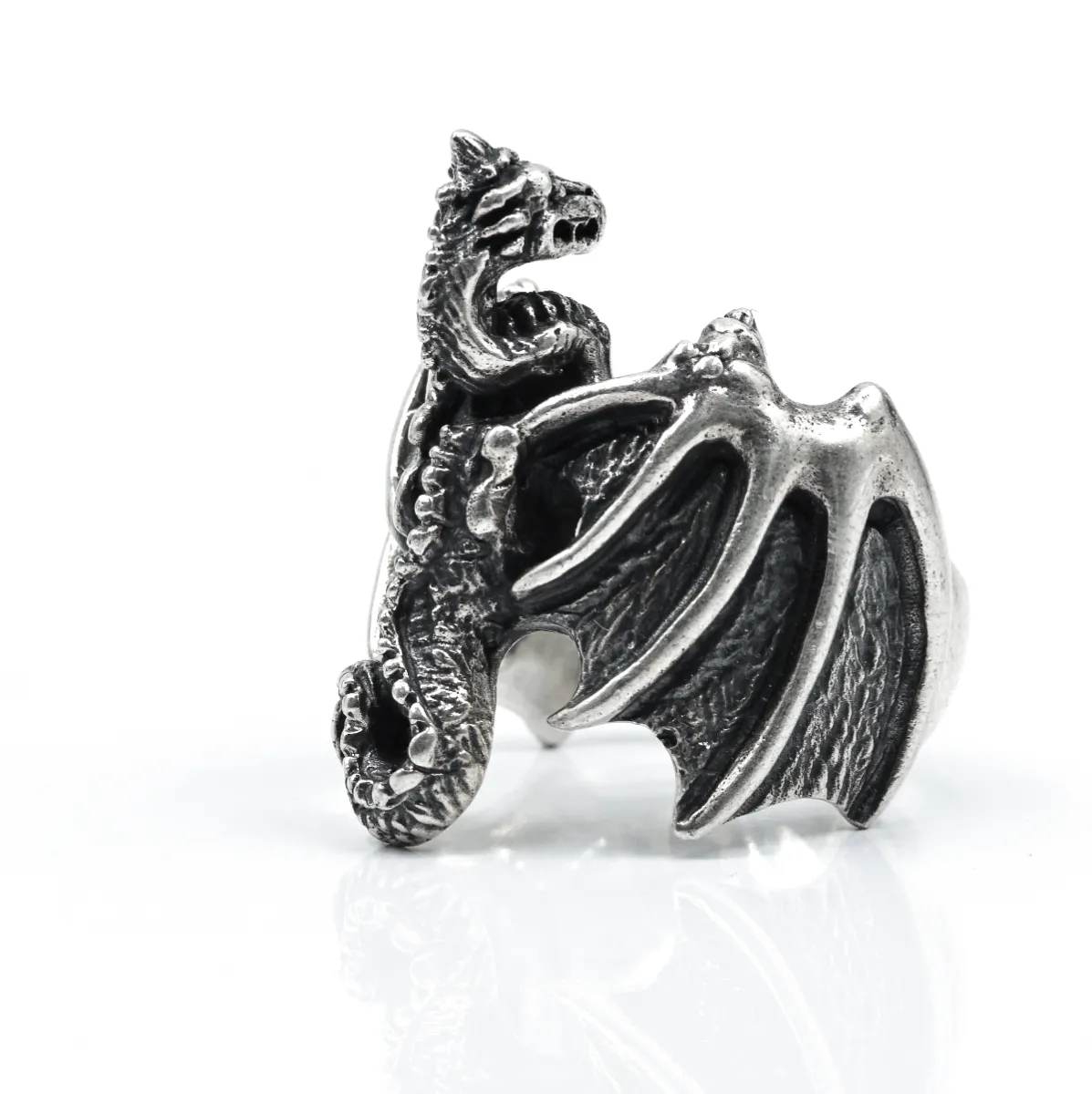 Inel dragon inaripat Argint