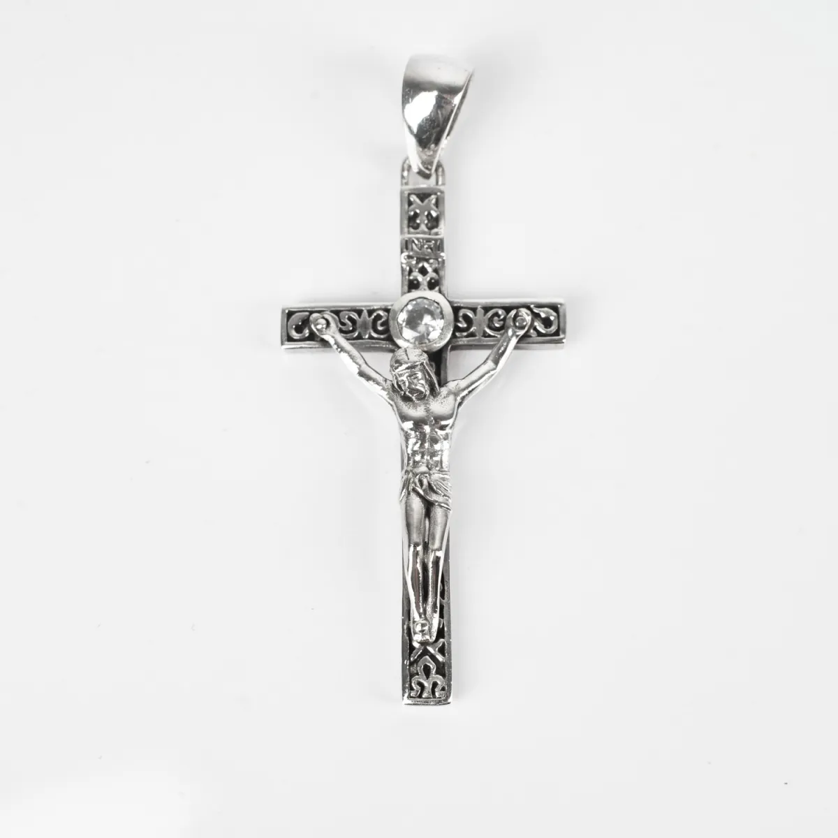 Pandantiv cruce Isus mic zirconiu Argint