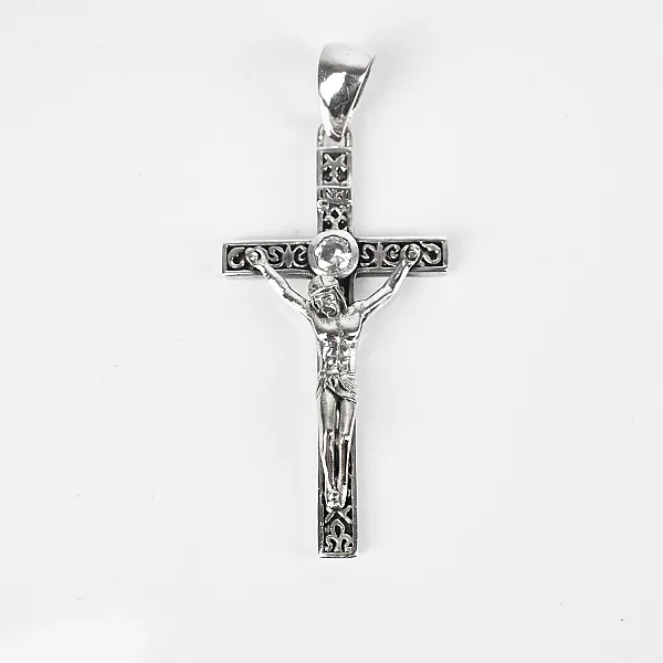 Pandantiv cruce Isus mic zirconiu Argint
