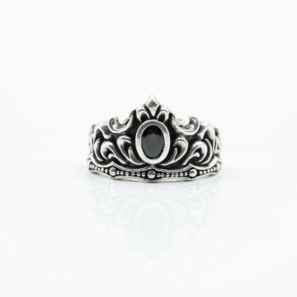 Inel tiara cz negru Argint
