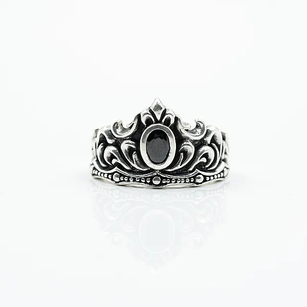Inel tiara cz negru Argint