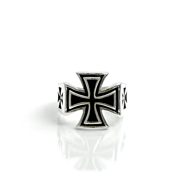 Inel cruce malteza neagra m Argint