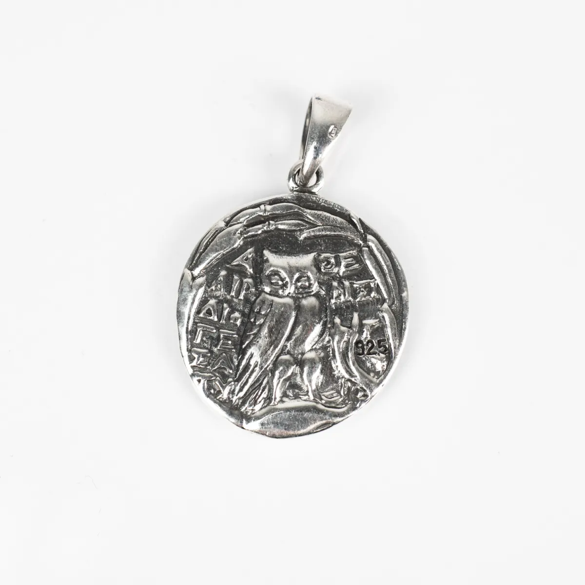 Pandantiv moneda zeita Athena bufnita Argint