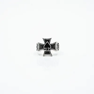 Inel cruce inima neagra Argint - 1