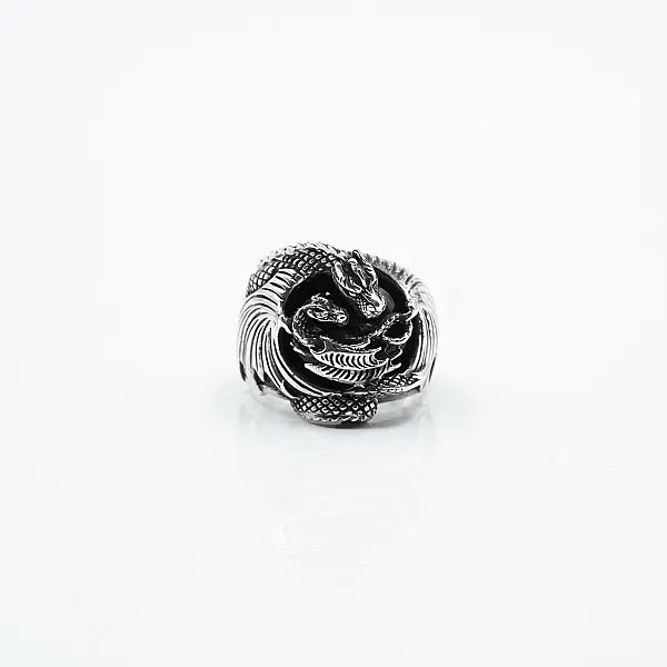 Inel dragon baby onix Argint