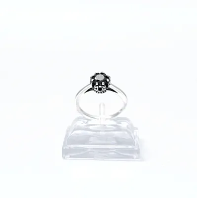 Inel solitaire coronita zirconiu negru Argint - 1