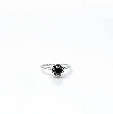 Inel solitaire coronita zirconiu negru Argint - 2