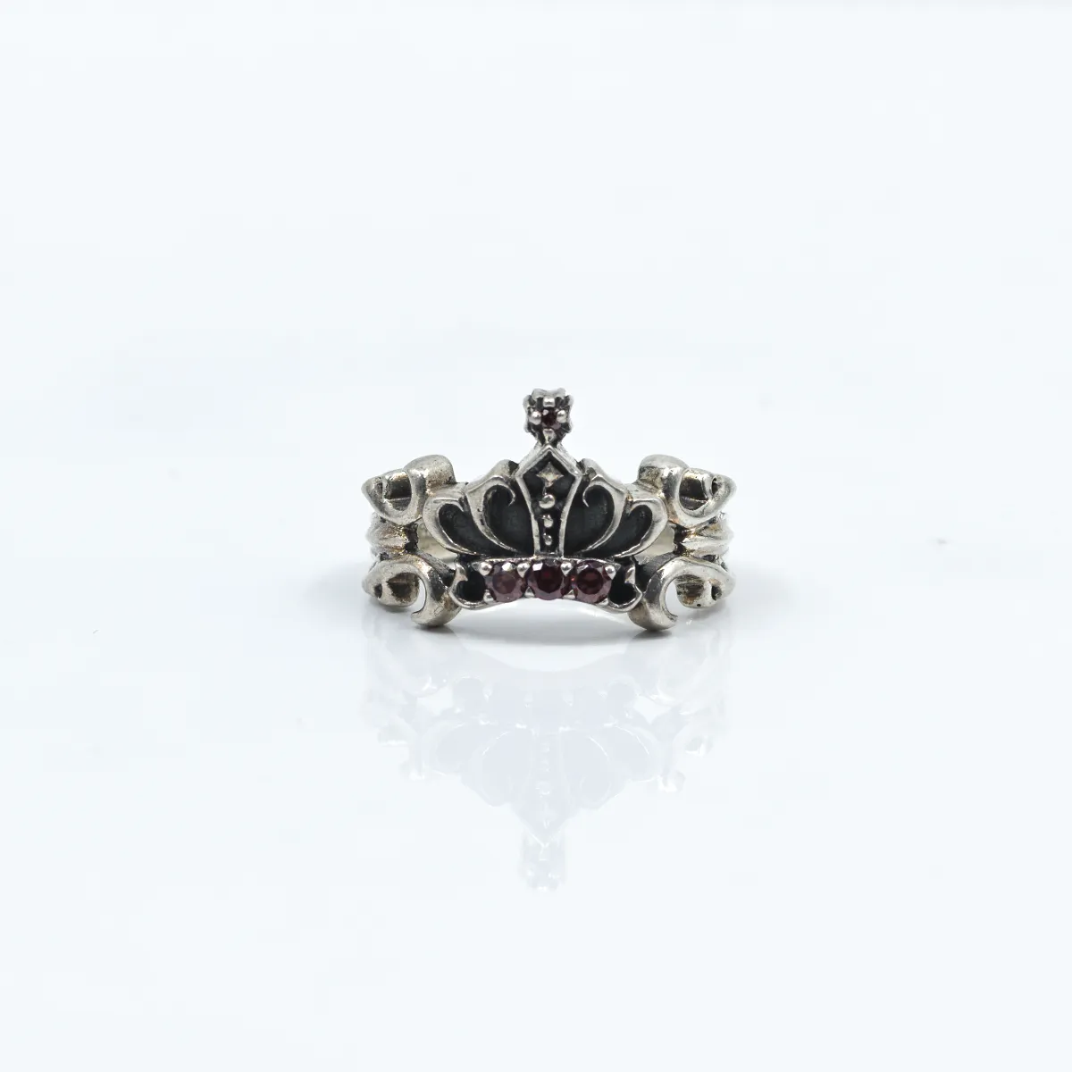 Inel model tiara c.z.rosu Argint