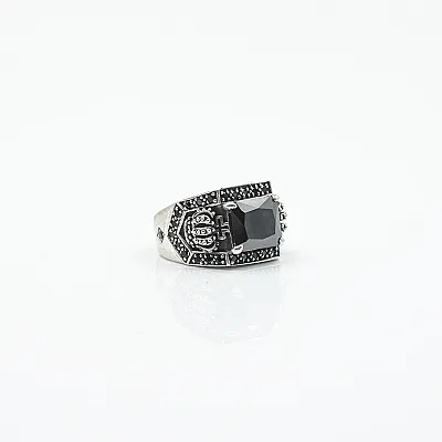 Inel gotic coroane zirconiu negru Argint - 2