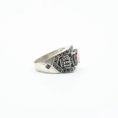 Inel gotic coroane zirconiu rosu Argint - 3