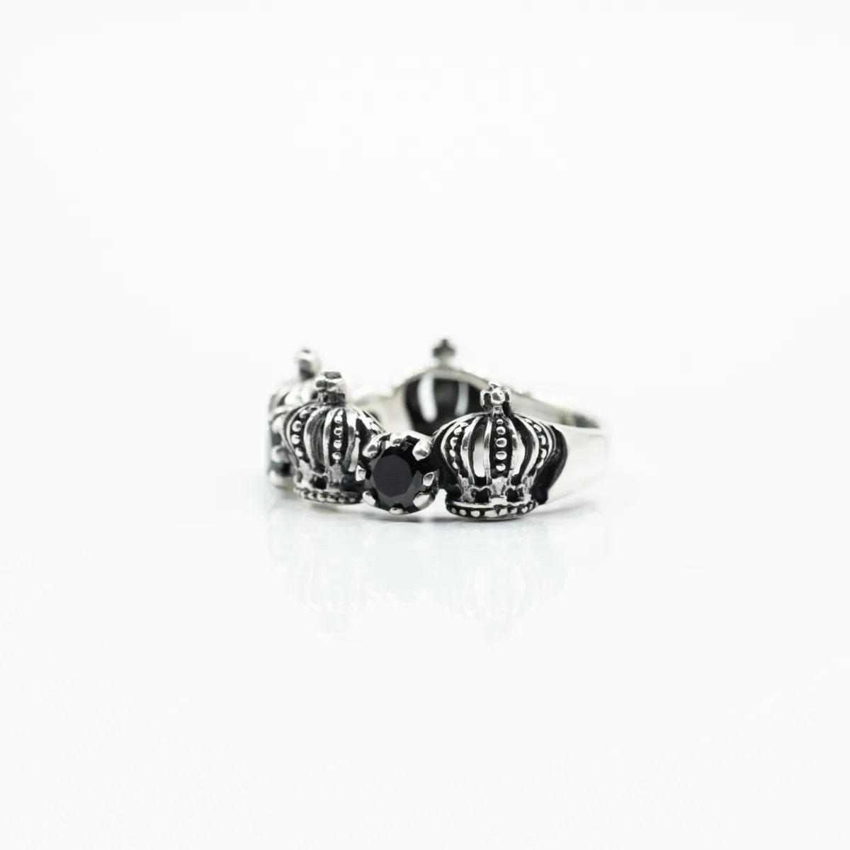 Inel coronite cubic zirconia negru Argint