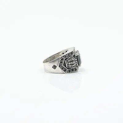 Inel gotic coroane zirconiu negru Argint - 3