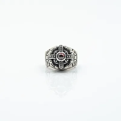 Inel gotic coroana zirconiu rosu Argint - 1