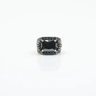Inel gotic coroane zirconiu negru Argint - 1