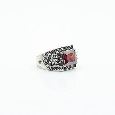 Inel gotic coroane zirconiu rosu Argint - 2