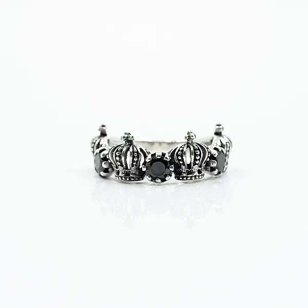 Inel coronite cubic zirconia negru Argint