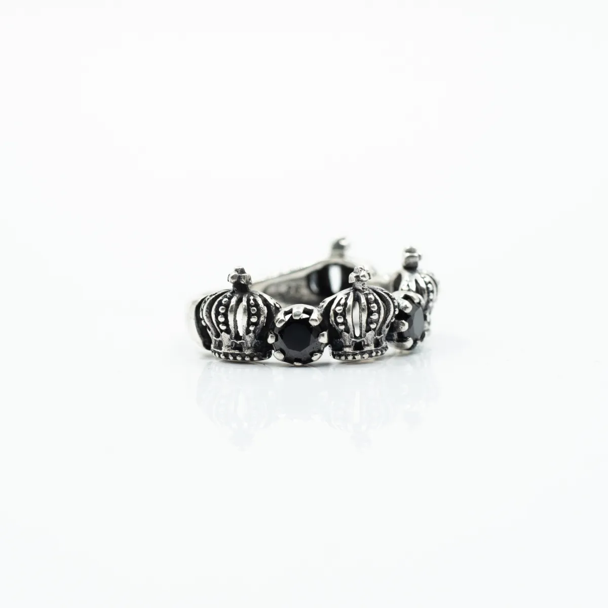 Inel coronite cubic zirconia negru Argint