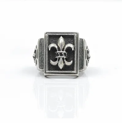 Inel dreptunghiular Fleur de Lis c.z.negru Argint - 1