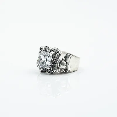 Inel patrat cranii zirconiu transparent Argint - 5