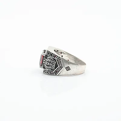 Inel gotic coroane zirconiu rosu Argint - 5