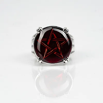 Inel rotund pentagrama rosie Argint - 1
