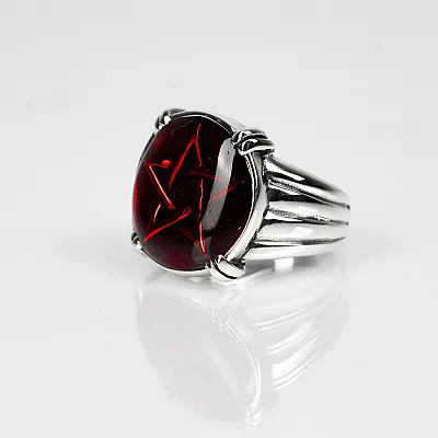 Inel rotund pentagrama rosie Argint - 4
