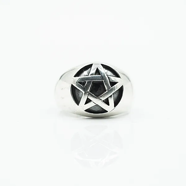 Inel bombat pentagrama Argint