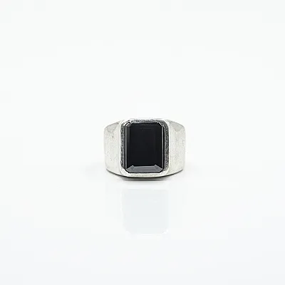 Inel simplu dreptunghiular zirconiu negru Argint - 1