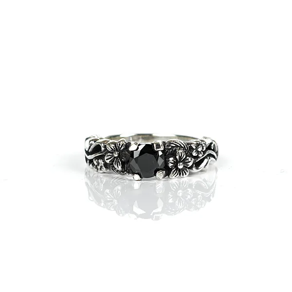 Inel gotic roze negru Argint