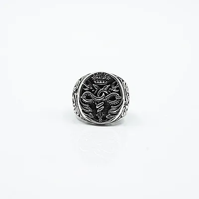 Inel oval simbol Caduceu Argint - 1