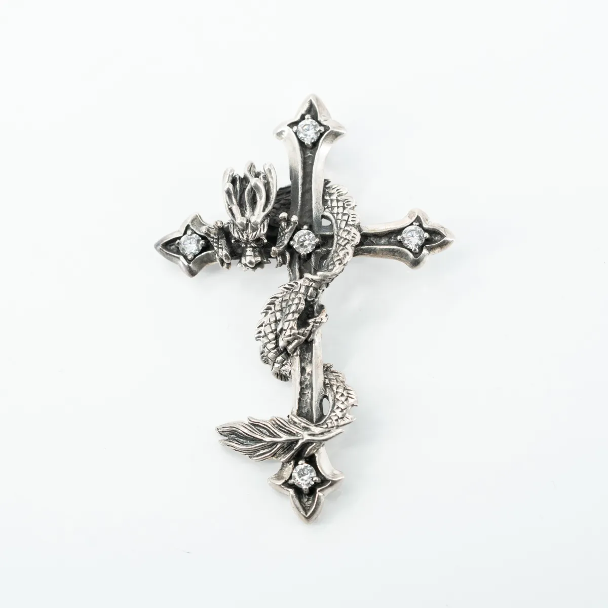 Pandantiv cruce dragon cubic zirconia Argint