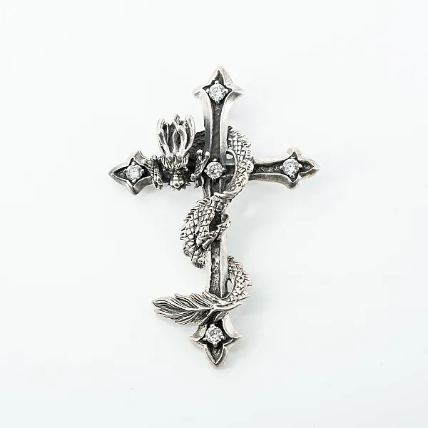 Pandantiv cruce dragon cubic zirconia Argint