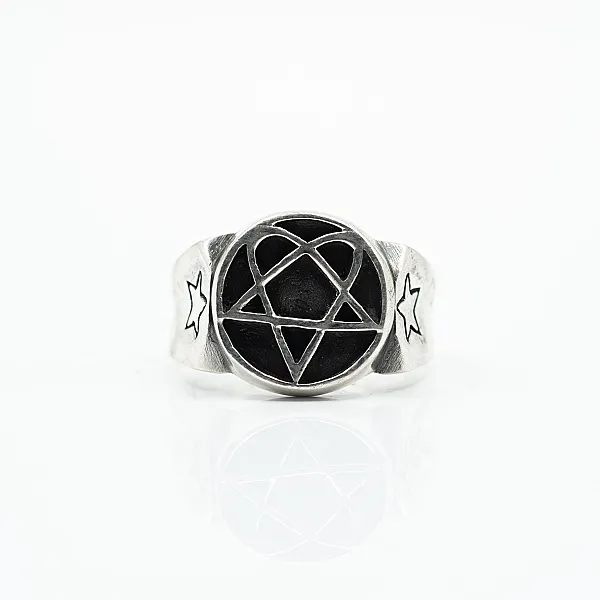 Inel rotund pentagrama Argint
