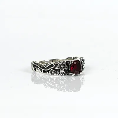 Inel gotic roze rosu Argint - 2