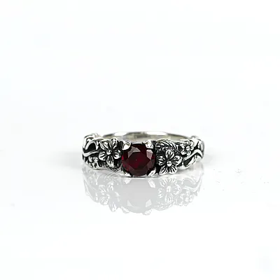 Inel gotic roze rosu Argint - 1