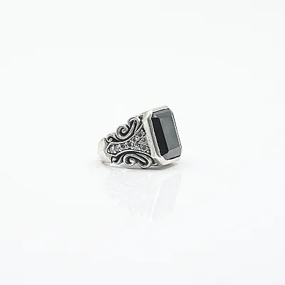 Inel gotic broderie zirconiu negru Argint - 2