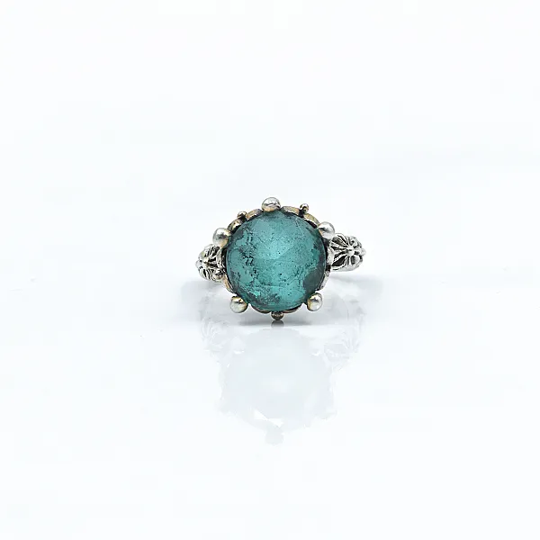 Inel solitaire coroana c.z bleu Argint
