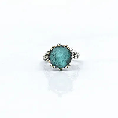 Inel solitaire coroana c.z bleu Argint - 1