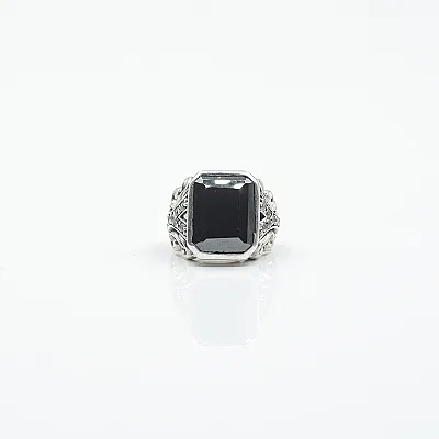 Inel gotic broderie zirconiu negru Argint - 1
