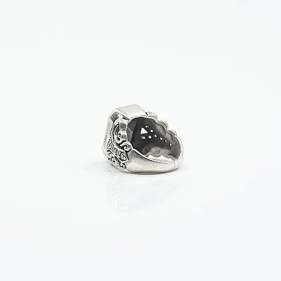 Inel gotic broderie zirconiu negru Argint - 4