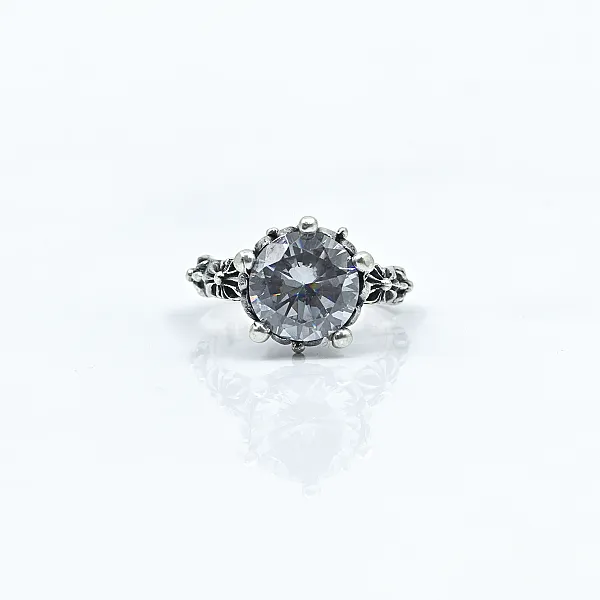 Inel solitaire coroana c.z transparent Argint