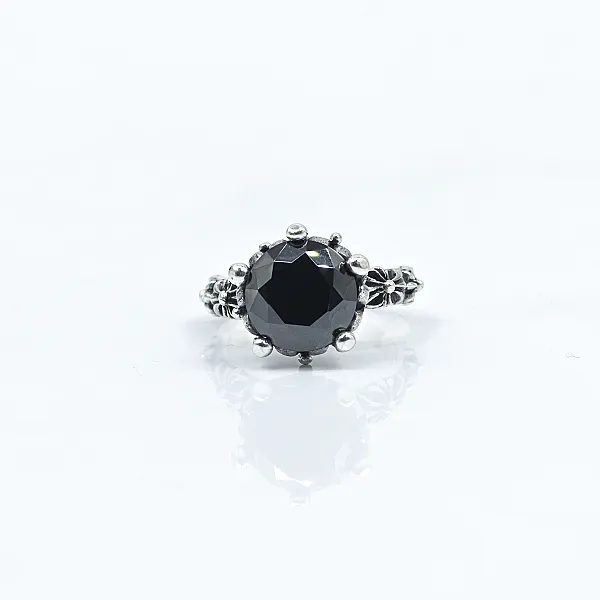 Inel solitaire coroana c.z negru Argint