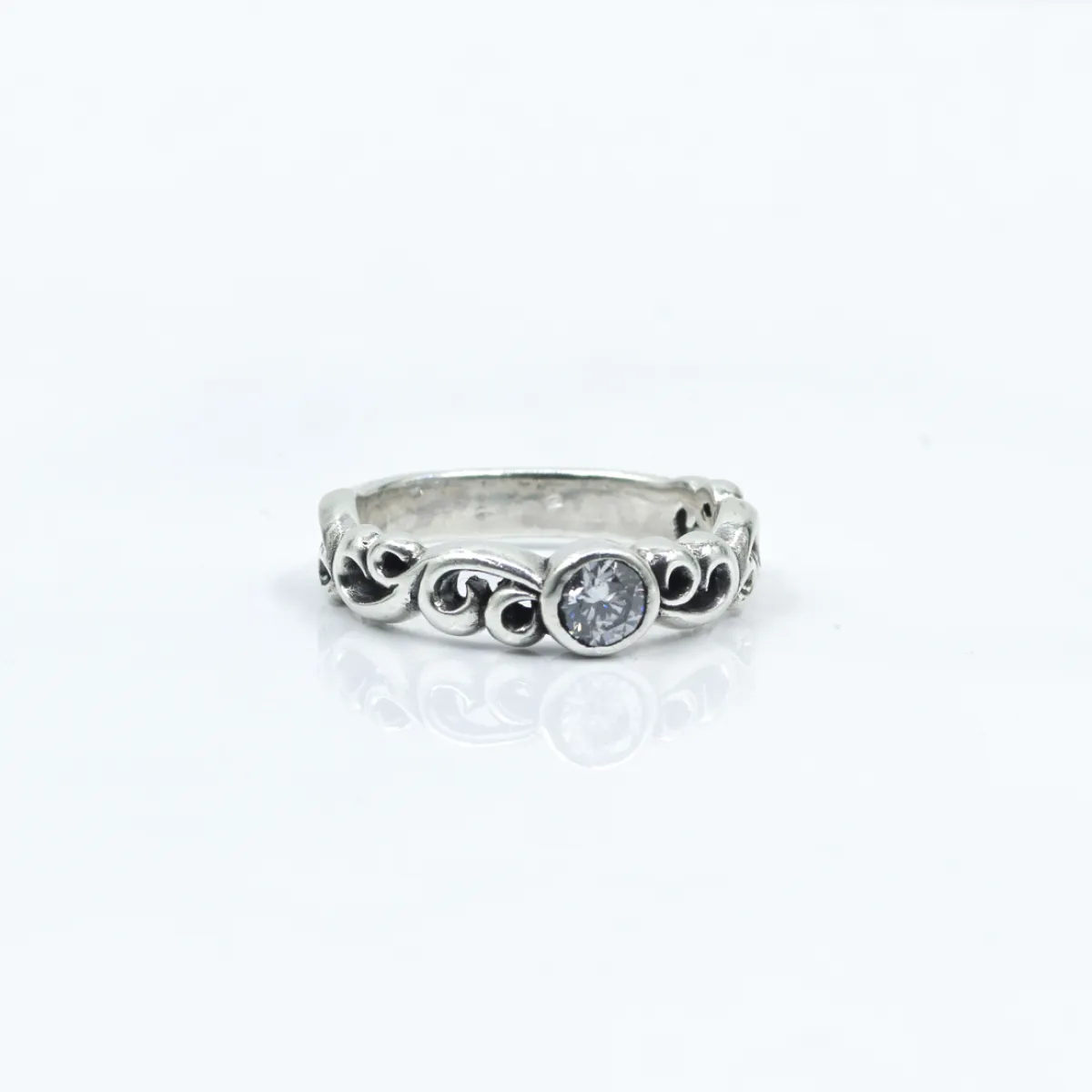 Inel gotic bucle c.z.transparent Argint