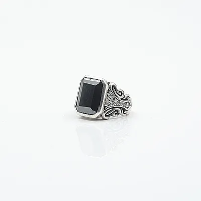 Inel gotic broderie zirconiu negru Argint - 6