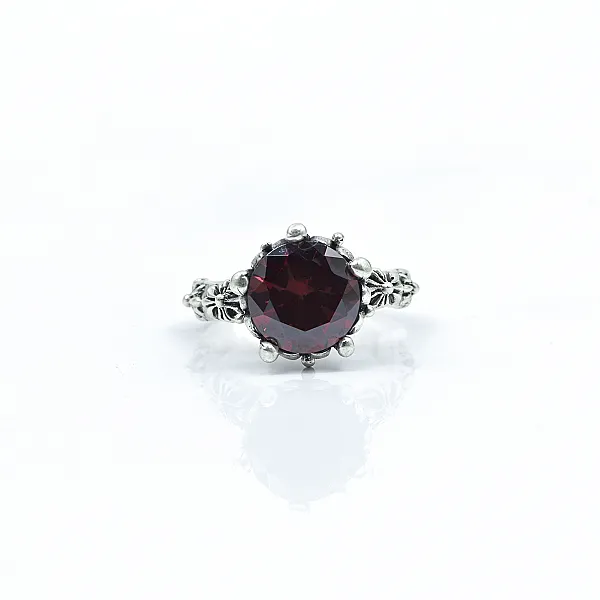 Inel solitaire coroana c.z rosu Argint
