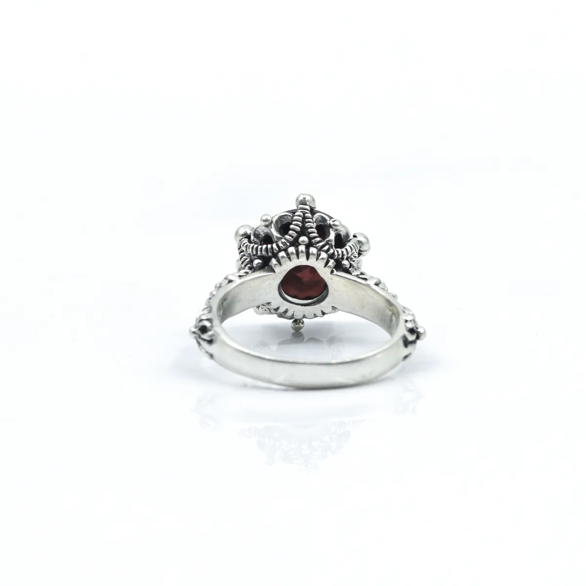 Inel solitaire coroana c.z rosu Argint