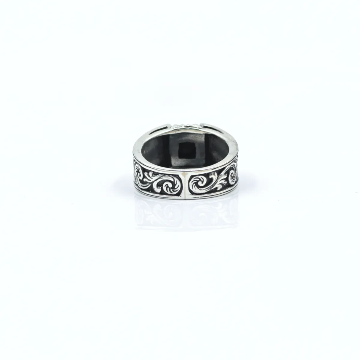 Inel slim gotic broderie c.z.negru Argint